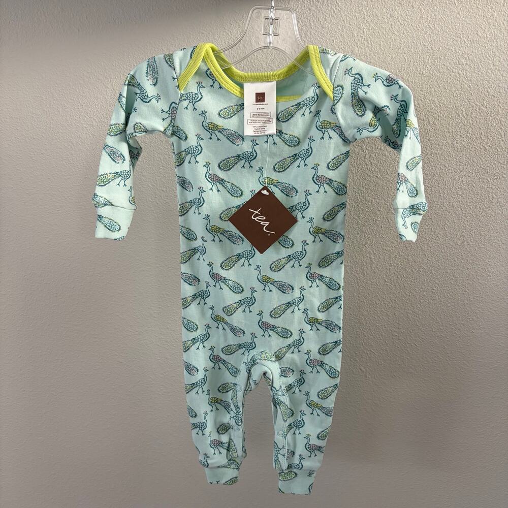 NWT Tea Collection Blue Peacock Print Pajamas (3-6 mo)